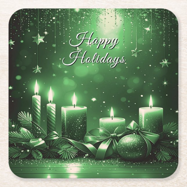 Green Candles Christmas Holiday Paper Coaster (Front)