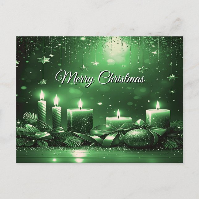 Green Candles Christmas Holiday Postcard (Front)