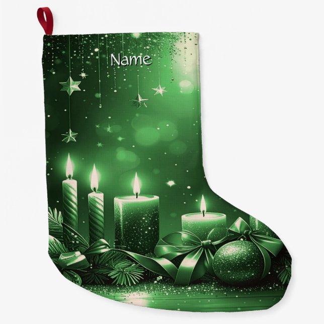 Green Candles Christmas Holiday Stocking (Front)