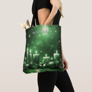 Green Candles Christmas Holiday Tote Bag
