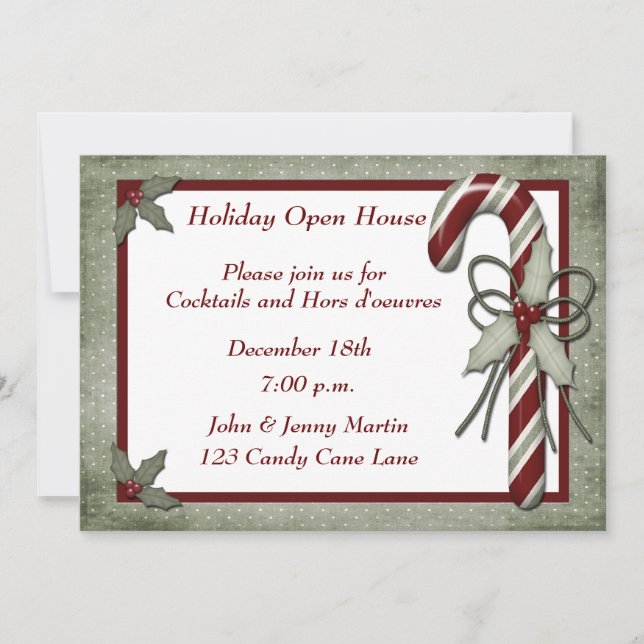 Green Candy Cane Invitation (Front)
