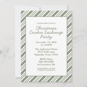 Green Candy Cane Striped Christmas Holiday Party Invitation