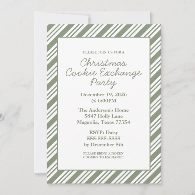 Green Candy Cane Striped Christmas Holiday Party Invitation (Front)