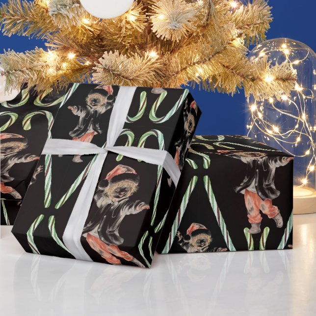 Green Candy Canes Funky Dancing Christmas Girl Wrapping Paper (Holidays)