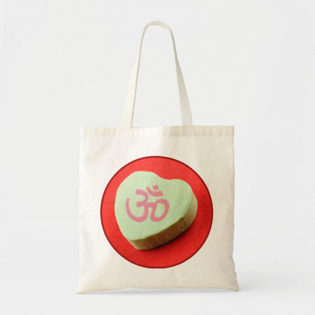 Green Candy Heart with Om Symbol Tote Bag (Front)
