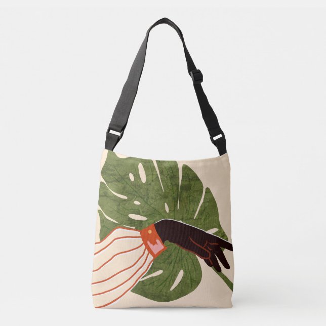 Green Canvas, Red Accent Crossbody Bag (Front)
