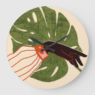 Green Canvas, Red Accent Large Clock