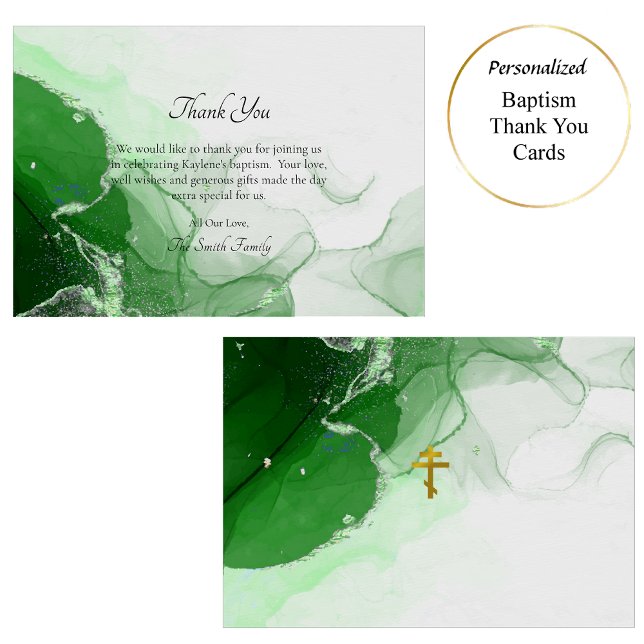 Green Canyon Texture Orthodox Christian Baptism Thank You Card (Creator Uploaded)