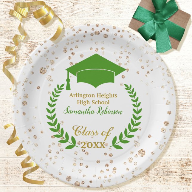 Green Cap and Laurel Graduation Party Paper Plate (Creator Uploaded)