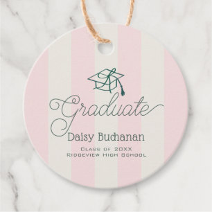 Green Cap Pink Stripes Bow Graduation Favour Tags