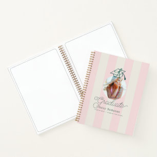 Green Cap Pink Stripes Photo Graduation Guest Book