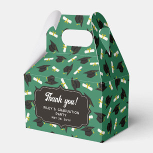 Green Caps & Diplomas Pattern Graduation Thank You Favour Box