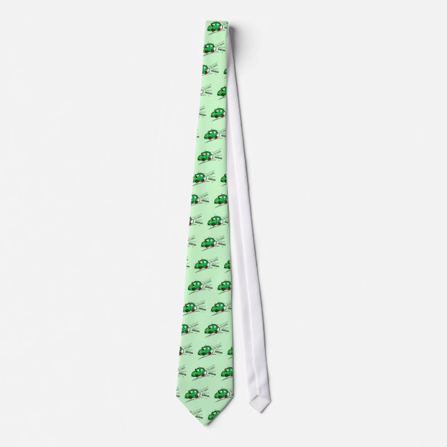 GREEN CAR funny green cartoon TIE (Front)