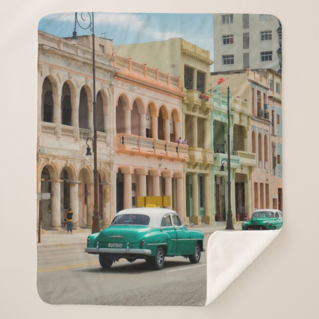 GREEN CAR ON ROAD SHERPA BLANKET (Front)