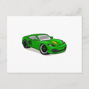 Green car racing cartoon - Choose background colo Postcard