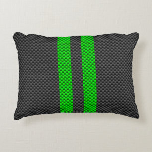 Green Carbon Fibre Style Racing Stripes Decorative Cushion