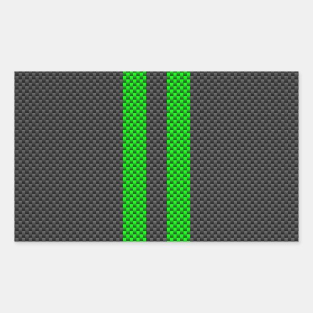 Green Carbon Fibre Style Racing Stripes Rectangular Sticker (Front)