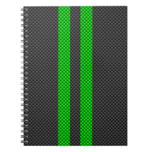 Green Carbon Fibre Style Racing Stripes Spiral Notebook
