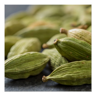 Green Cardamom Pods Macro Zoom Aromatic Spice Text Poster