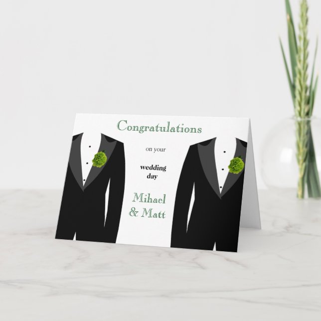Green Carnation Gay Wedding Card for Grooms (Front)