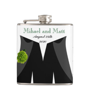 Green Carnation Wedding Hipflask for Gay Grooms Hip Flask