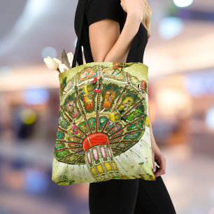 Green carnival swing ride photo vintage retro tote bag