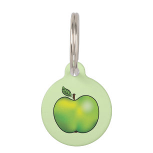 Green Cartoon Apple Illustration & Pet's Info Pet Tag