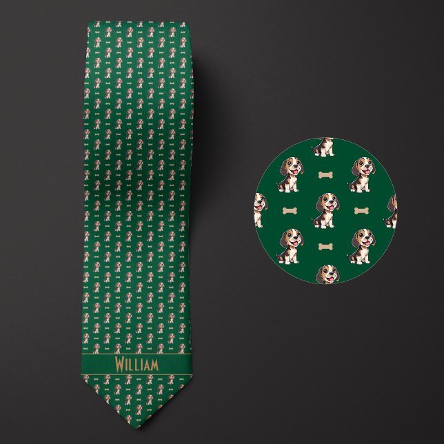 Green Cartoon Beagle Tie (Creator Uploaded)