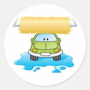 Green Cartoon Car Wash Happy Little Car Classic Round Sticker