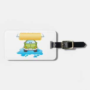 Green Cartoon Car Wash Happy Little Car Luggage Tag