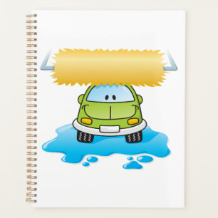 Green Cartoon Car Wash Happy Little Car Planner