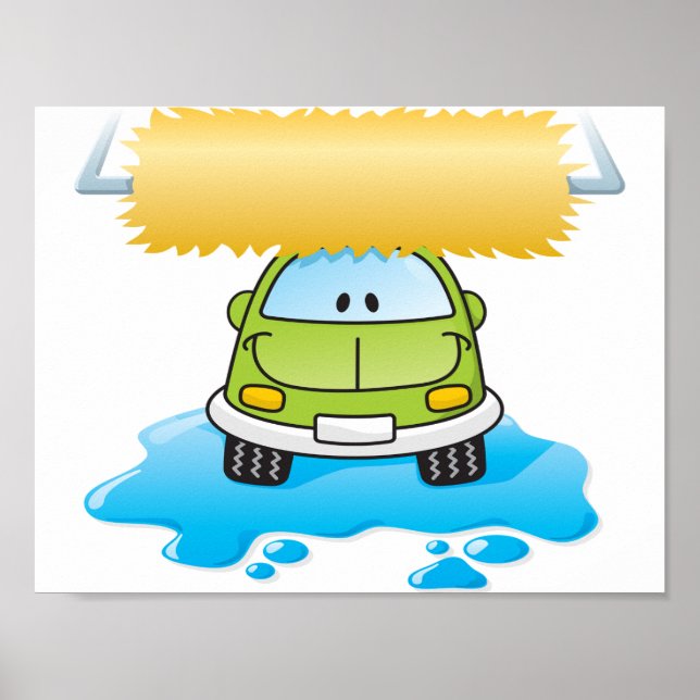 Green Cartoon Car Wash Happy Little Car Poster (Front)