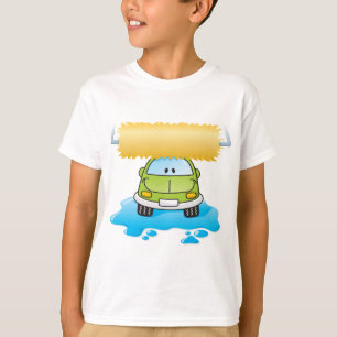 Green Cartoon Car Wash Happy Little Car T-Shirt
