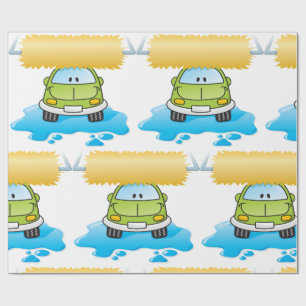 Green Cartoon Car Wash Happy Little Car Wrapping Paper