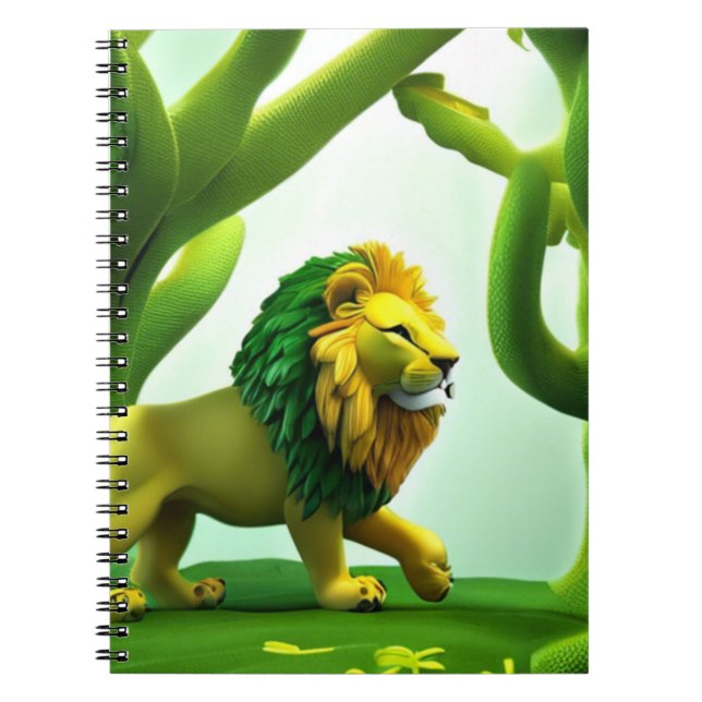 Green Cartoon lion in forest Notebook (Front)