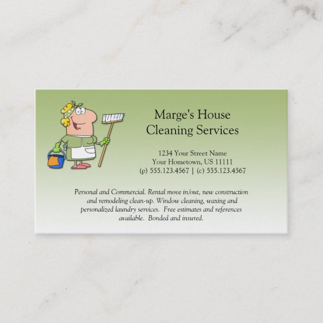 Green Cartoon Maid House Cleaning Customer Loyalty (Front)