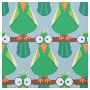 Green cartoon parrots fabric