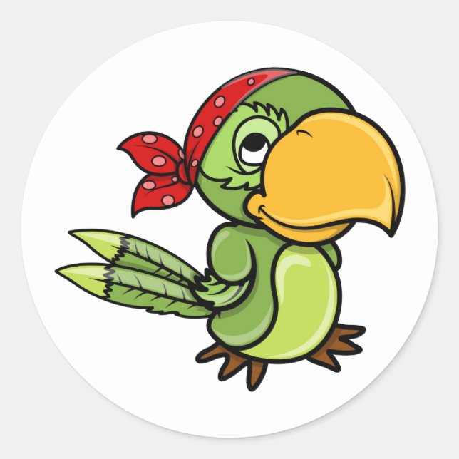 Green Cartoon Pirate Parrot Classic Round Sticker (Front)