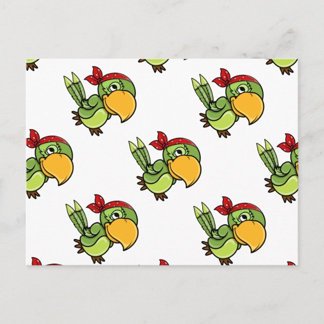 Green Cartoon Pirate Parrot Postcard (Front)