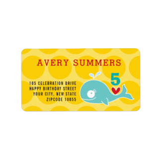 Green Cartoon Whale Kid's Birthday Return Address Label
