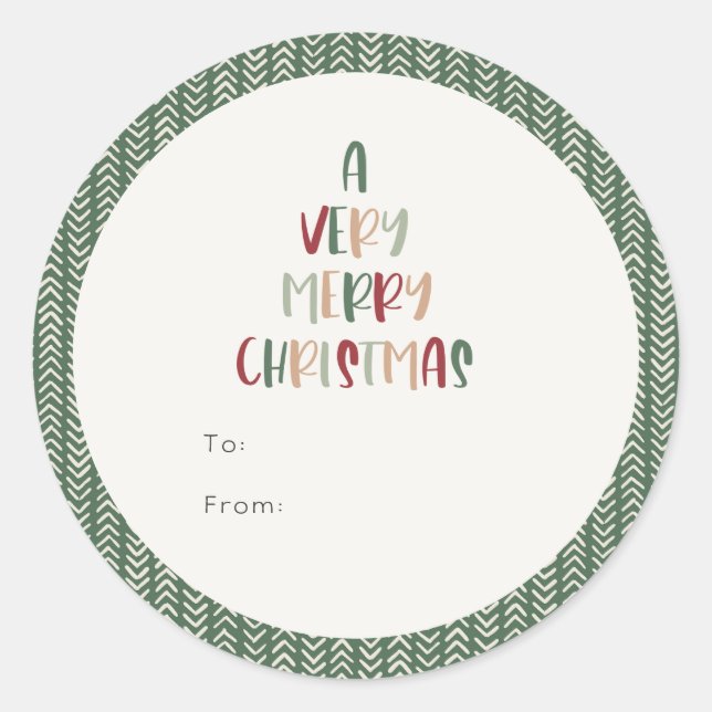 Green Casual Colourful A Very Merry Christmas Gift Classic Round Sticker (Front)