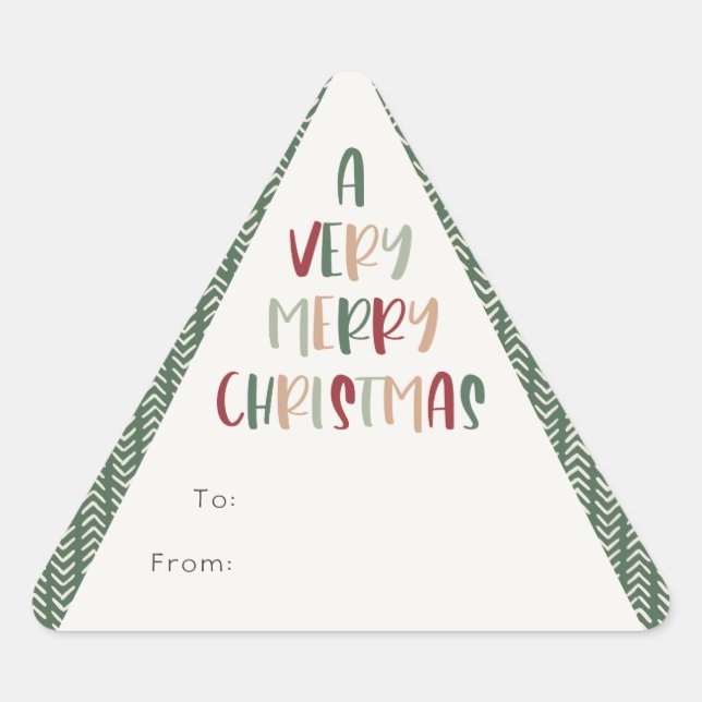 Green Casual Colourful A Very Merry Christmas Gift Triangle Sticker (Front)