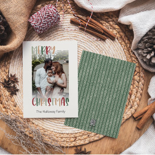 Green Casual Colourful Christmas Faded Photo Holiday Card