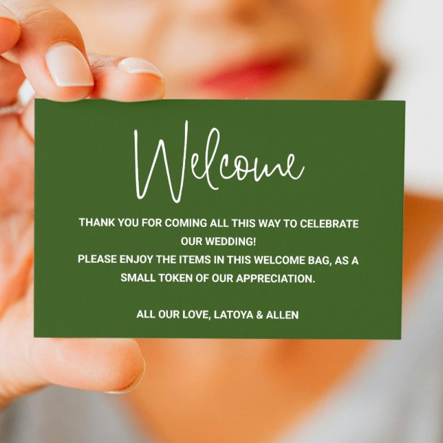 Green Casual Script Wedding Welcome Gift Basket Place Card (Creator Uploaded)