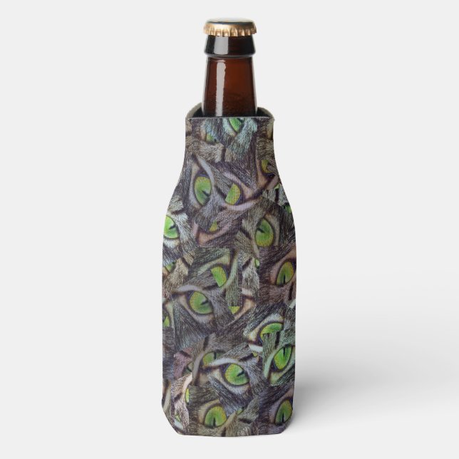Green Cat Eyes Abstract Art, Bottle Cooler (Bottle Front)