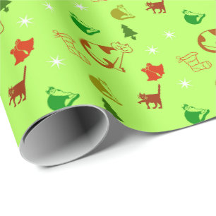 Green Cat Lover Christmas Wrapping Paper