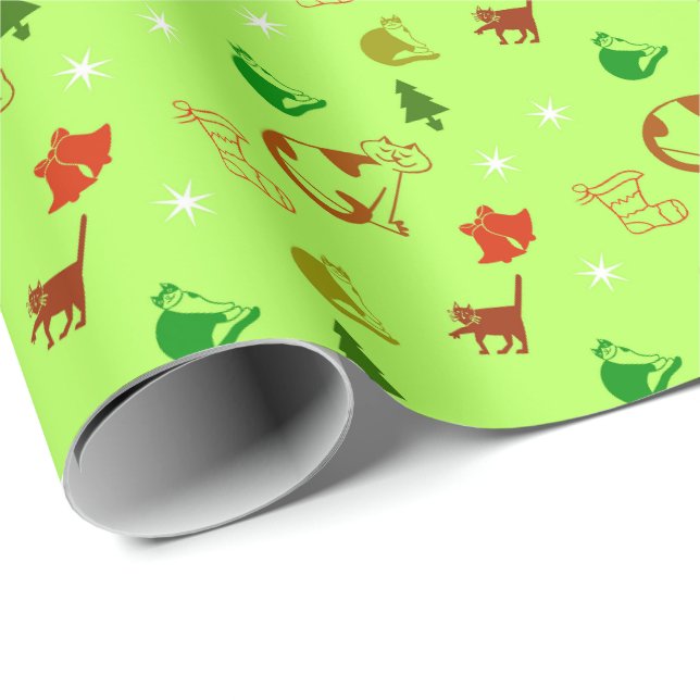 Green Cat Lover Christmas   Wrapping Paper (Roll Corner)
