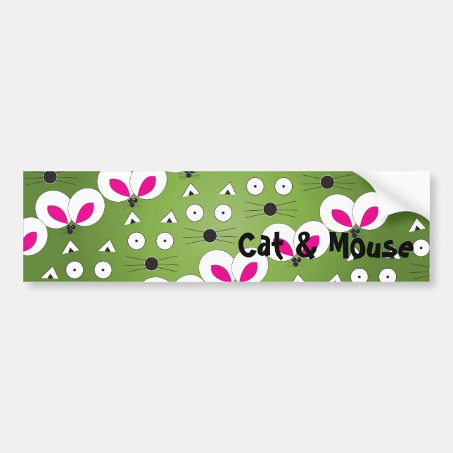 Green Cat & Mouse Bumper Sticker (Front)