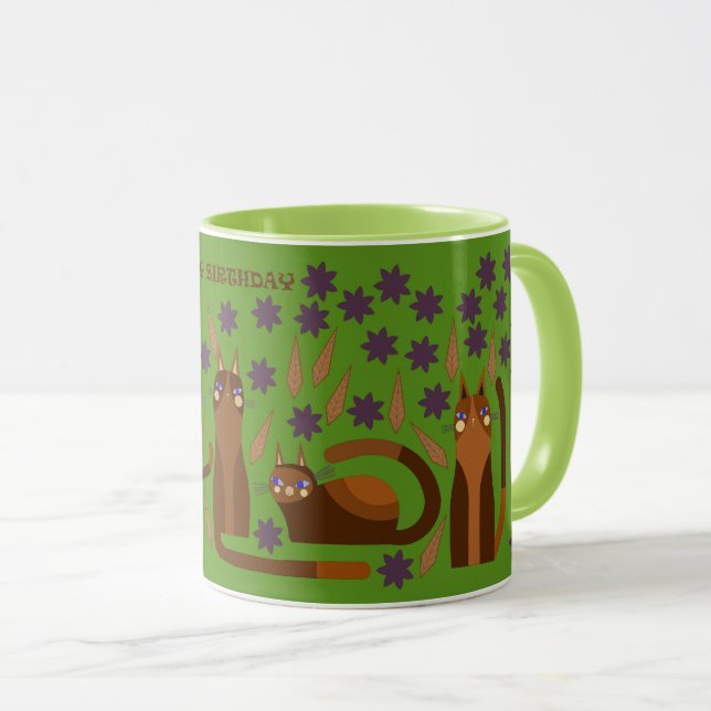 GREEN CAT MUG FOR BIRTHDAY  (Front Right)