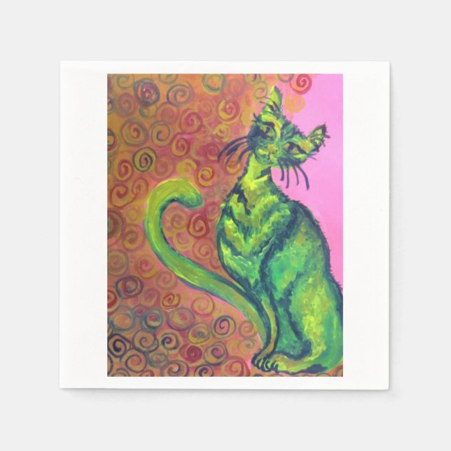 green cat on pink napkin (Front)